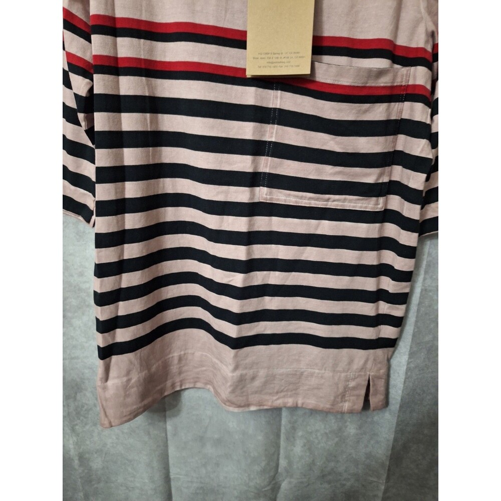 New POL T-shirt Women Small Oversized Striped Short Sleeve Pocket Cotton Casual - Picture 5 of 10